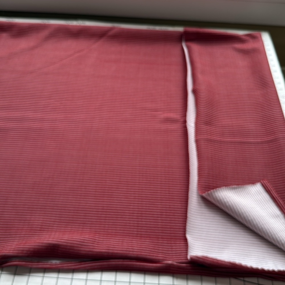 Vintage 1970s Burgundy/Red & White Striped/Textured Polyester Fabric - Picture 6 of 11
